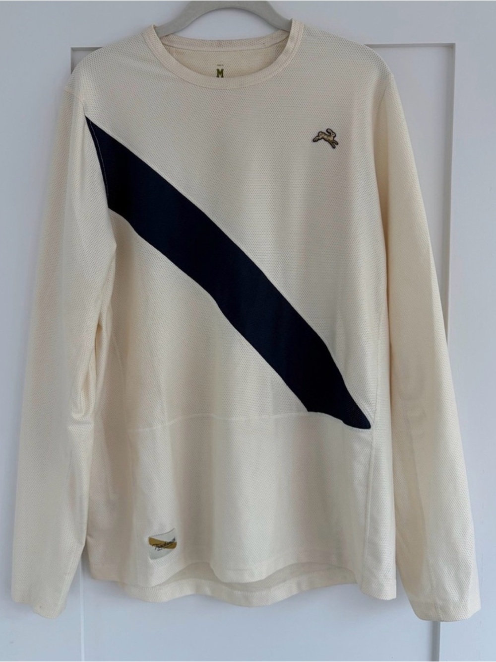 Tracksmith Van Cortlandt Long Sleeve Running Shirt Mens Medium Ivory Navy